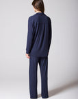 Navy Ribbed Modal Hero shirt and Wide-leg Jogger PJ Set
