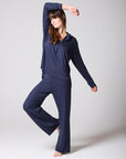 Navy Ribbed Modal Hero shirt and Wide-leg Jogger PJ Set