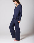 Navy Ribbed Modal Hero shirt and Wide-leg Jogger PJ Set