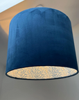 Navy Velvet & William Morris Blue Willow Leaves Double Sided Drum Lampshade | Handmade Ceiling Light Shade | Bespoke UK