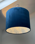 Navy Velvet & William Morris Blue Willow Leaves Double Sided Drum Lampshade | Handmade Ceiling Light Shade | Bespoke UK