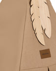 Premium fawn teepee play tent with canvas and pinewood, natural Indian wooden feathers, matching oasis beanbag by Ella James at brixbailey.com