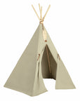 Premium Laurel Green Canvas Teepee with Pinewood Frame and Wooden Feathers, Stylish Kids Play Tent for Bedroom or Playroom by Ella James at brixbailey.com