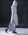 Grey Everyday Tote Bag with Leather Detail