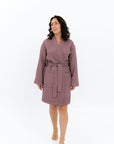 Short Waffle Cotton Robe for Women