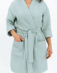 Short Waffle Cotton Robe for Women