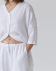 Linen Primrose Loungewear Set in Optical White