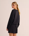 Black Washable Organic Stretch Silk Tie-Waist Sweatshirt
