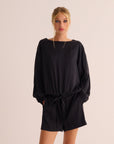Black Washable Organic Stretch Silk Tie-Waist Sweatshirt