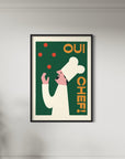 Retro Chef Oui La La kitchen art print, premium midcentury modern decor, vibrant colors, framed or unframed options by Little Egret Design at brixbailey.com