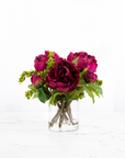 Real touch peony arrangement in glass vase - 10"