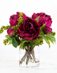 Real touch peony arrangement in glass vase - 10"