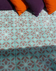 Luxury MAROQ cement floor tiles, turquoise and white Moroccan design, premium handcrafted tiles for walls and floors by Maria Starling Design at brixbailey.com