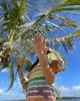 Premium lightweight cotton rainbow shift dress with A-line silhouette, volume sleeves, and hidden pockets by GILD at brixbailey.com