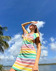 Premium lightweight cotton rainbow shift dress with A-line silhouette, volume sleeves, and hidden pockets by GILD at brixbailey.com