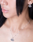 Midnight Scene Rose Quartz and Black Enamel Silver Necklace