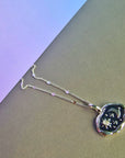 Midnight Scene Rose Quartz and Black Enamel Silver Necklace