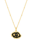 Midnight Scene Rose Quartz and Black Enamel Gold Necklace
