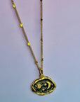 Midnight Scene Rose Quartz and Black Enamel Gold Necklace