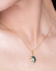 Pink Rhodonite and Green Enamel 8 Point Star Gold Necklace