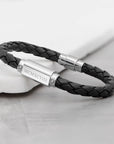 Personalised Men's Roman Numerals Luxury Black Leather Bracelet