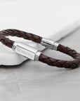 Personalised Men's Roman Numerals Luxury Brown Leather Bracelet