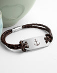 Personalised Men's Anchor Statement Leather Bracelet