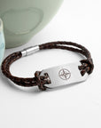 Personalised Men's Travel Compass Statement Leather Bracelet