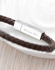 Personalised Men's Leather Infinity Bracelet With Tube Clasp