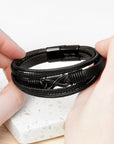 Personalised Men's Infinity Black Leather Stacked Bracelet