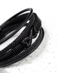 Personalised Men's Infinity Black Leather Stacked Bracelet