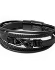 Personalised Men's Infinity Black Leather Stacked Bracelet