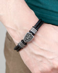 Personalised Men's Warrior Shield Leather Bracelet