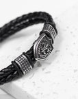 Personalised Men's Warrior Shield Leather Bracelet