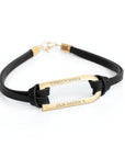 Personalised Men's Shoreditch Gold Bar Black Leather Bracelet