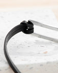 Personalised Men's Shoreditch Silver Bar Black Leather Bracelet