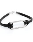 Personalised Men's Shoreditch Silver Bar Black Leather Bracelet
