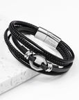 Personalised Men's Mayfair Leather Bracelet in Silver