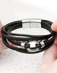 Personalised Men's Mayfair Leather Bracelet in Silver