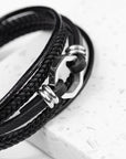 Personalised Men's Mayfair Leather Bracelet in Silver