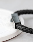 Personalised Men’s Black Leather Bracelet with Tube Clasp