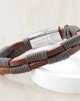 Personalised Men's Brown Leather Twisted Cord Bracelet