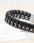 Personalised Men's Woven Leather and Stainless Steel Bracelet
