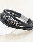 Personalised Men's Stacked Leather Skull Bracelet