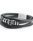 Personalised Men's Stacked Leather Skull Bracelet