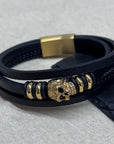 Personalised Men's Stacked Leather Skull Bracelet