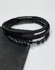 Personalised Men's Beaded and Stacked Leather Cross Bracelet