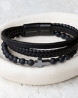 Personalised Men's Beaded and Stacked Leather Cross Bracelet