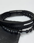 Personalised Men's Beaded and Stacked Leather Cross Bracelet