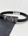 Personalised Men's Woven Leather Anchor Bracelet